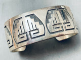 Detailed Geometric Vintage Navajo Sterling Silver Bracelet Cuff Hvy-Nativo Arts