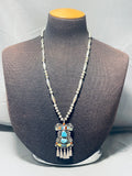 One Of The Finest Vintage Native American Zuni Turquoise Inlay Sterling Silver Necklace-Nativo Arts