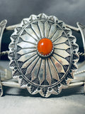 One Of The Most Unique Native American Navajo Coral Sterling Silver Concho Bracelet-Nativo Arts