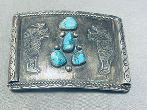 Standing Bear!! Vintage Native American Navajo Turquoise Sterling Silver Bracelet-Nativo Arts