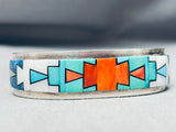 6 Inch Wrist Vintage Native American Navajo Inlay Turquoise Sterling Silver Bracelet-Nativo Arts