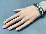 Beautiful Vintage Native American Navajo Slanted Shell Sterling Silver Bracelet-Nativo Arts