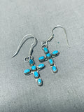 Authentic Vintage Native American Zuni Blue Gem Turquoise Sterling Silver Cross Earrings-Nativo Arts