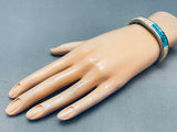 Intricate Vintage Native American Navajo 6' Wrist Turquoise Inlay Sterling Silver Bracelet-Nativo Arts