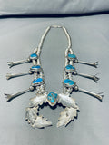 Leaf Tree Naja! Vintage Native American Navajo Turquoise Sterling Silver Squash Blossom Necklace-Nativo Arts