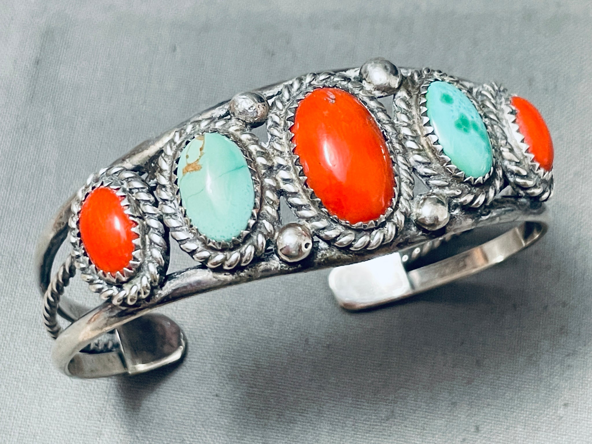 Quality Vintage Native American Navajo Turquoise Domed Coral