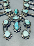 Gorgy 182 Grams Vintage Native American Navajo Turquoise Sterling Silver Squash Blossom Necklace-Nativo Arts