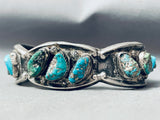 Chunky Nugget Vintage Navajo Kingman Turquoise Sterling Silver Bracelet
