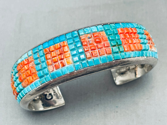 7.5 Inch Wrist One Of Best Vintage Inlay Turquoise Sterling Silver Bracelet-Nativo Arts