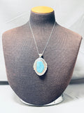 Signed Native American Navajo Old Kingman Turquoise Sterling Silver Necklace-Nativo Arts