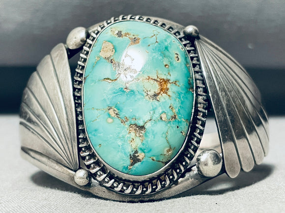 Important Vintage Native American Navajo Carico Lake Turquoise Sterling Silver Bracelet-Nativo Arts