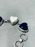 Pretty Vintage Native American Navajo Jet & Shell Sterling Silver Heart Link Bracelet-Nativo Arts