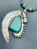 One Of The Biggest Crazy Vintage Native American Navajo Turquoise Leaf Sterling Silver Necklace-Nativo Arts