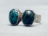 Stunning Spiderweb Turquoise Vintage Native American Navajo Sterling Silver Ring Old-Nativo Arts