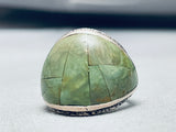 One Of The Best Vintage Native American Navajo Green Turquoise Inlay Sterling Silver Ring-Nativo Arts