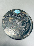 96 Grams!! Ram Turquoise Vintage Native American Navajo Sterling Silver Belt Buckle-Nativo Arts