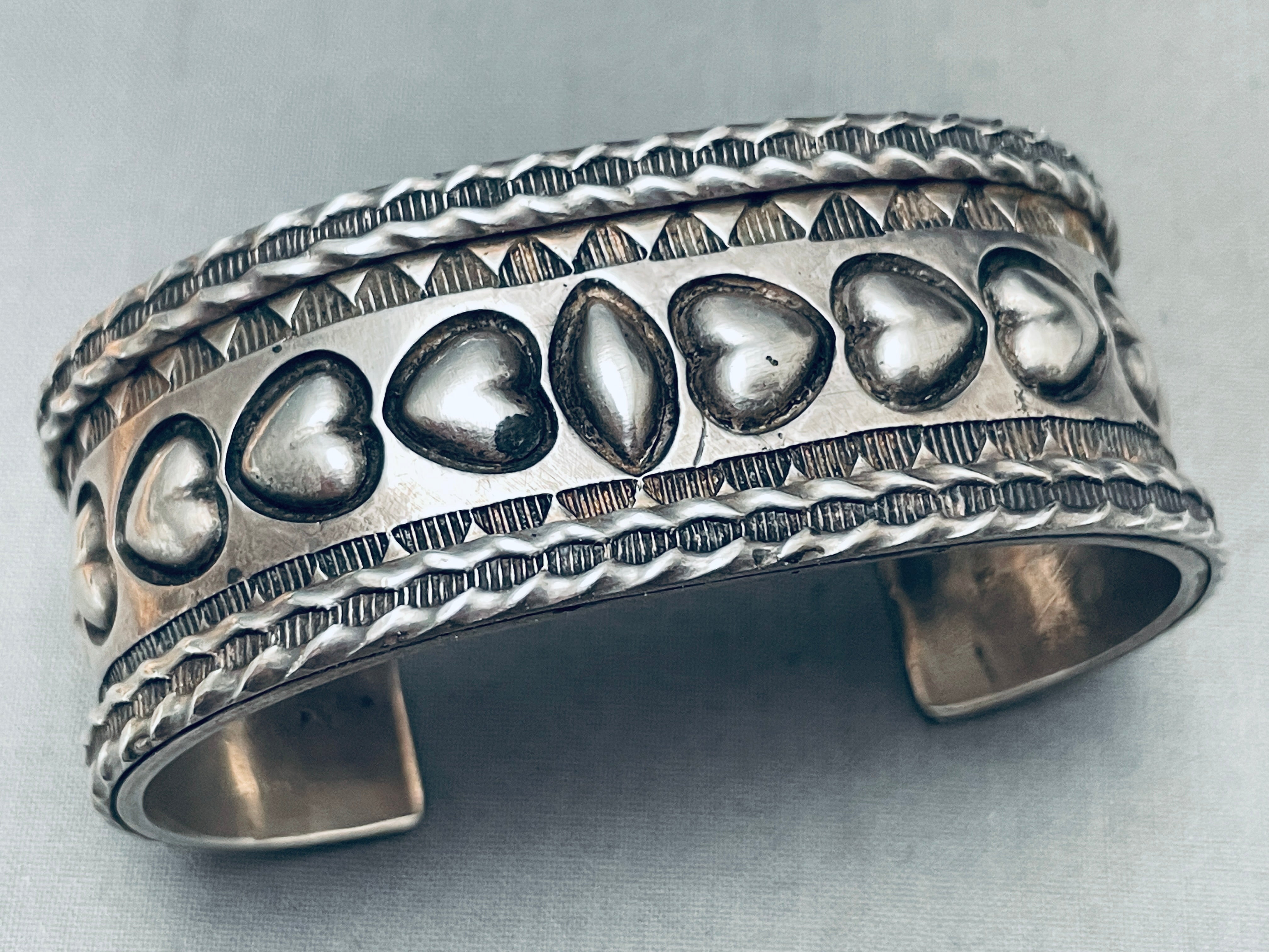 Hand Tooled Vintage Native American Navajo Heart Sterling Silver