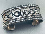 Hand Tooled Vintage Native American Navajo Heart Sterling Silver Bracelet Heavy-Nativo Arts