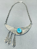 Native American One Of The Most Beautiful Vintage Navajo Turquoise Sterling Silver Necklace-Nativo Arts