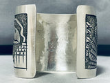 Gigantic Native American Navajo Textured Sterling Silver Eagles Storyteller Bracelet-Nativo Arts