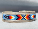 Hand Beaded Intricate Vintage Native American Navajo Sterling Silver Bracelet