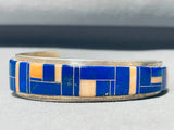 6 Inch Wrist Vintage Native American Navajo Lapis Inlay Sterling Silver Bracelet Cuff-Nativo Arts