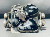 One Of Best Ever Vintage Native American Navajo Snowflake Obsidian Sterling Silver Bracelet-Nativo Arts