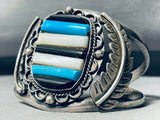 Gasp! Stacked Inlay Vintage Native American Navajo Turquoise Sterling Silver Bracelet-Nativo Arts