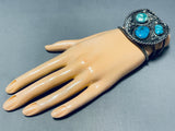 Huge Vintage Native American Navajo Gilbert Turquoise Sterling Silver Bracelet Old-Nativo Arts