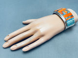 One Of The Best Native American Navajo Turquoise Shell Inlay Sterling Silver Bracelet-Nativo Arts