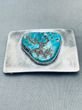 Heavy Big Vintage Native American Navajo Spiderweb Turquoise Sterling Silver Buckle-Nativo Arts