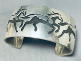 Spectacular Native American Navajo Sterling Silver Horses Bracelet Signed Fred Douglas-Nativo Arts