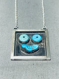 Important Happy Face Vintage Native American Navajo Turquosie Sterling Silver Necklace-Nativo Arts