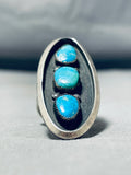 Intriguing Vintage Native American Navajo Pilot Mountain Turquoise Sterling Silver Ring-Nativo Arts