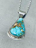 Majestic Vintage Signed Native American Navajo Candelaria Turquoise Sterling Silver Necklace-Nativo Arts