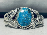 Eagles At Sides! Rare Turquoise Vintage Native American Navajo Gilbert Sterling Silver Bracelet-Nativo Arts