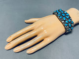 Early 1900's Vintage Native American Navajo Turquoise Cluster Sterling Silver Bracelet-Nativo Arts