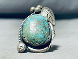 Epic Viintage Native American Navajo Pilot Mountain Turquoise Sterling Silver Leaf Ring-Nativo Arts
