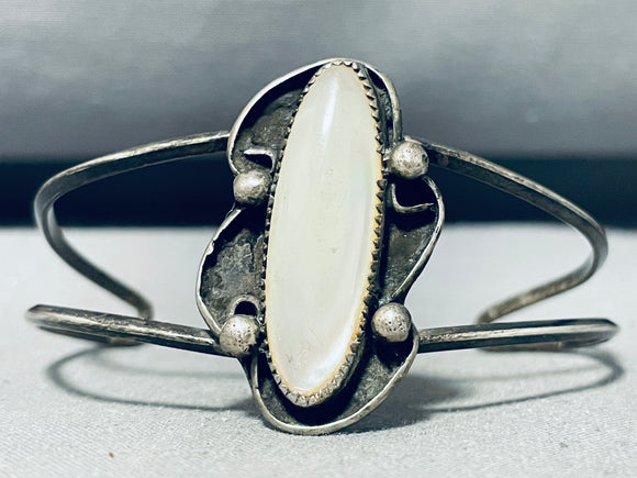 Remarkable Vintage Native American Navajo Mother Of Pearl Sterling Silver Bracelet-Nativo Arts