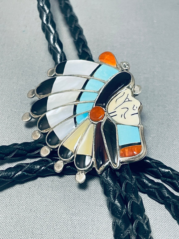 Unbelievable Vintage Native American Zuni Ralph Quam Blue Gem Turquoise Sterling Silver Bolo-Nativo Arts