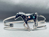 Prancing Horse Vintage Southwest Inlay Sterling Silver Bracelet-Nativo Arts