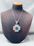 Rare Vintage Native American Navajo Lapis Cross Sterling Silver Necklace