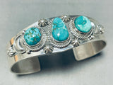 Signed Native American Navajo Carico Lake Turquoise Sterling Silver Bracelet-Nativo Arts