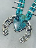 190+ Gram Native American Navajo Pilot Mountain Turquoise Sterling Silver Squashblossom Necklace-Nativo Arts