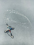 Detailed Vintage Native American Navajo Turquoise Sterling Silver Reversible Cross Necklace-Nativo Arts