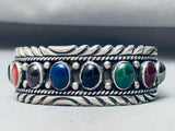 Sample Of Stones Vintage Native American Navajo Sterling Silver Bracelet Cuff-Nativo Arts