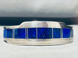 6 Inch Wrist Larry Chavez Vintage Native American Navajo Lapis Inlay Sterling Silver Bracelet-Nativo Arts