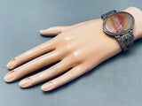One Of The Best Ever Vintage Native American Navajo Petrified Wood Sterling Silver Bracelet