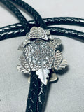 Remarkable Native American Navajo Signed Ben Benally Handcarved Sterling Silver Toad Bolo-Nativo Arts