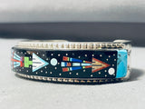 6.5 Inch Wrist Native American Navajo Intricate Inlay Turquoise Sterling Silver Bracelet-Nativo Arts
